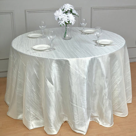 Polyester Accordion Crinkle Design Tablecloth Round Ivory - YauSpark