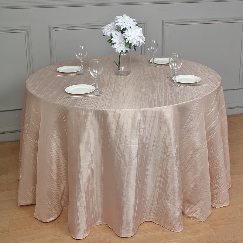 Polyester Accordion Crinkle Design Tablecloth Round Khaki - YauSpark