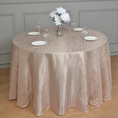 Polyester Accordion Crinkle Design Tablecloth Round Khaki - YauSpark
