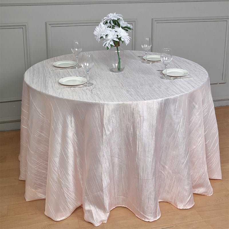 Polyester Accordion Crinkle Design Tablecloth Round Light Pink - YauSpark