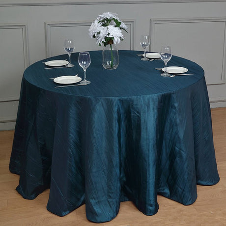 Polyester Accordion Crinkle Design Tablecloth Round Navy Blue - YauSpark
