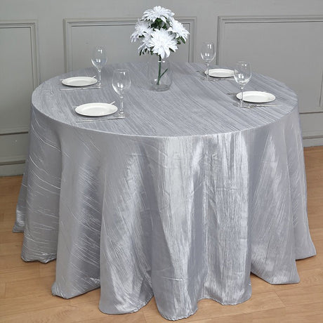 Polyester Accordion Crinkle Design Tablecloth Round Silver - YauSpark