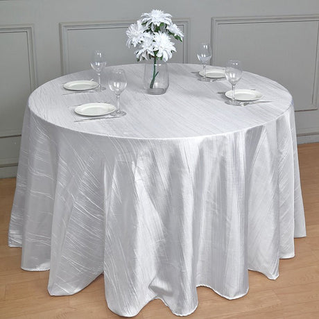 Polyester Accordion Crinkle Design Tablecloth Round White - YauSpark