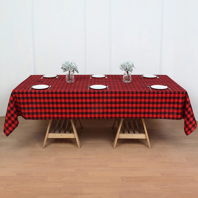 Polyester Checkered Rectangle Tablecloth Black/Red - YauSpark