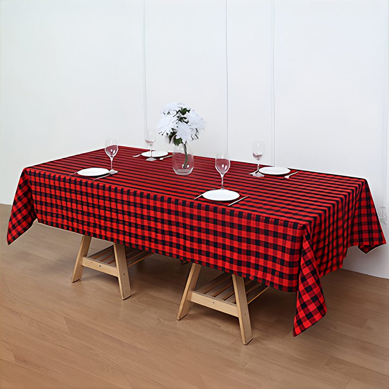 Polyester Checkered Rectangle Tablecloth Black/Red - YauSpark