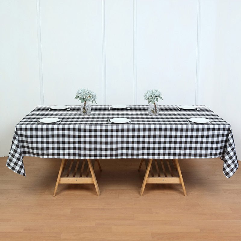Polyester Checkered Rectangle Tablecloth White/Black - YauSpark