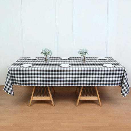 Polyester Checkered Rectangle Tablecloth White/Black - YauSpark