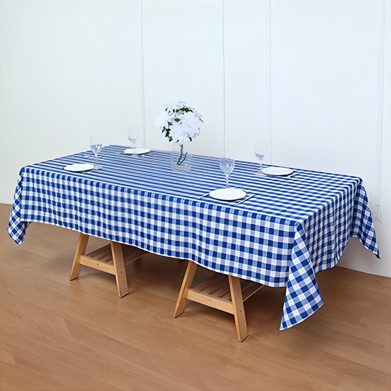 Polyester Checkered Rectangle Tablecloth White/Dark Blue - YauSpark