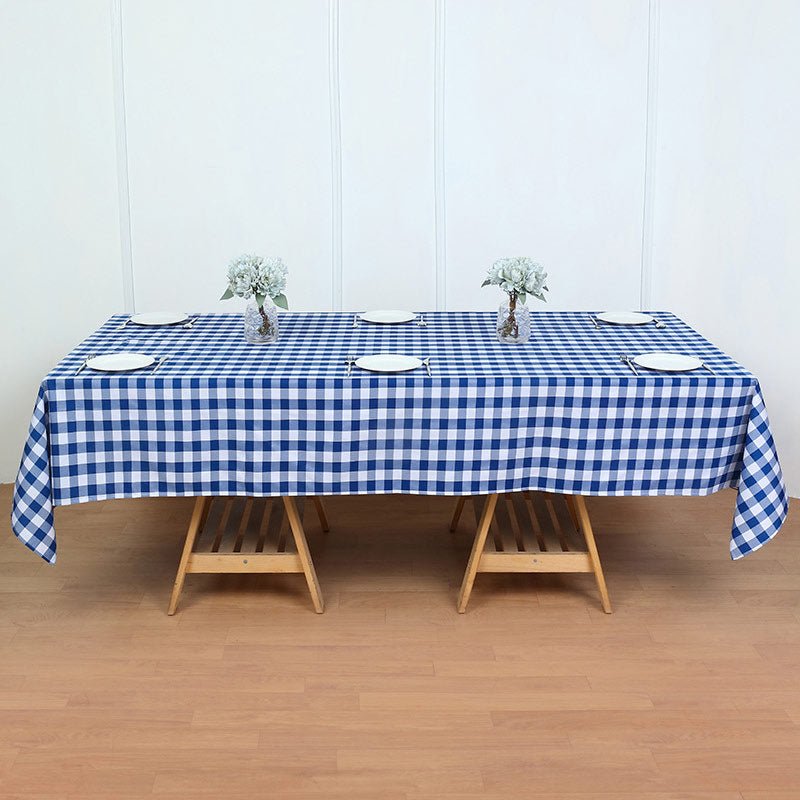 Polyester Checkered Rectangle Tablecloth White/Dark Blue - YauSpark