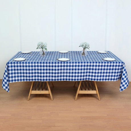 Polyester Checkered Rectangle Tablecloth White/Dark Blue - YauSpark