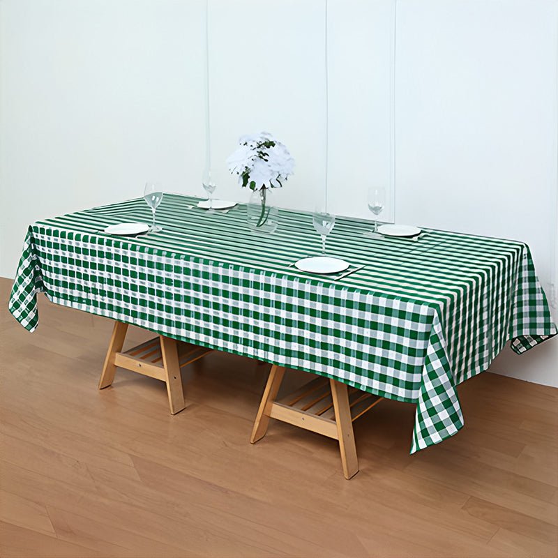 Polyester Checkered Rectangle Tablecloth White/Green - YauSpark