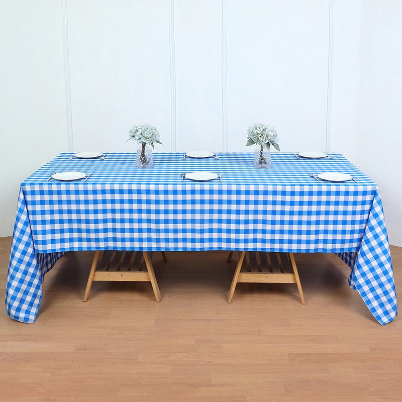 Polyester Checkered Rectangle Tablecloth White/Light Blue - YauSpark