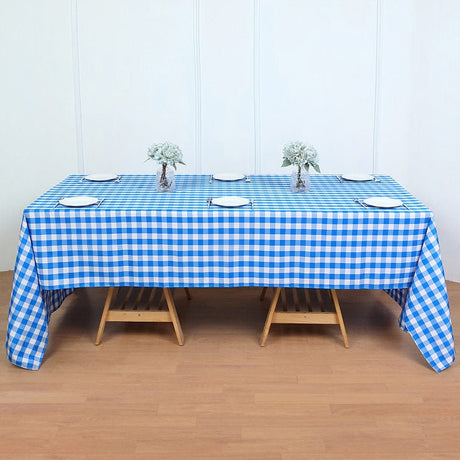 Polyester Checkered Rectangle Tablecloth White/Light Blue - YauSpark