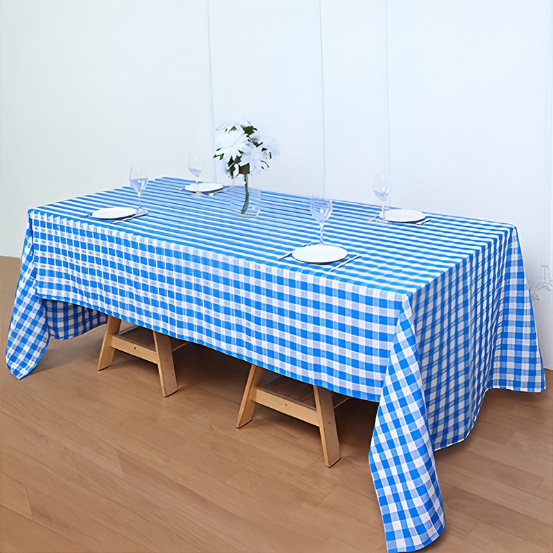 Polyester Checkered Rectangle Tablecloth White/Light Blue - YauSpark