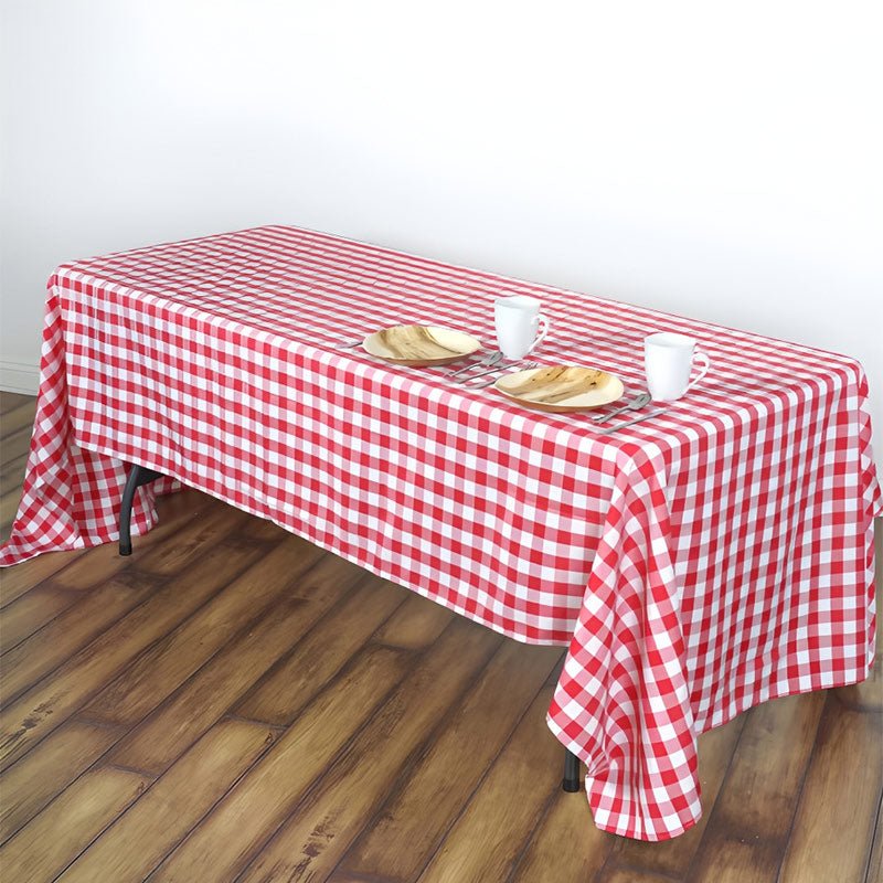 Polyester Checkered Rectangle Tablecloth White/Red - YauSpark