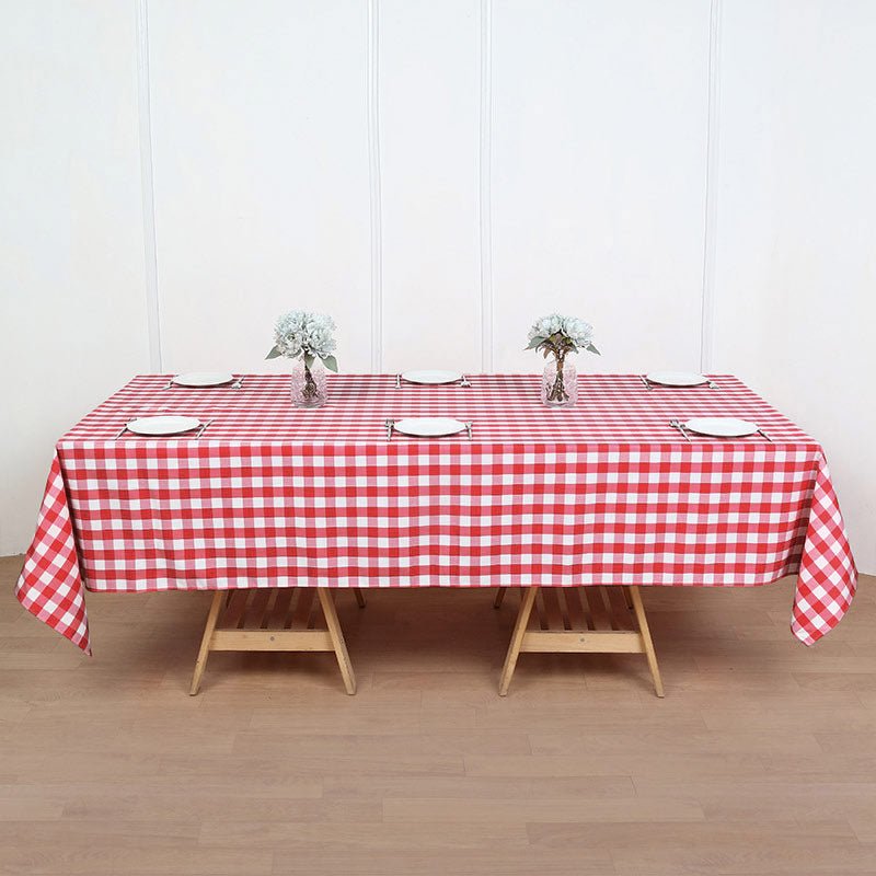 Polyester Checkered Rectangle Tablecloth White/Red - YauSpark