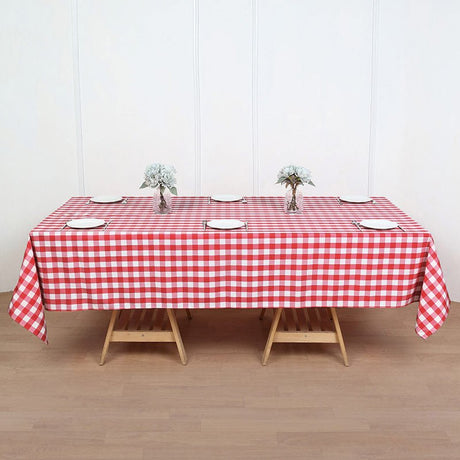 Polyester Checkered Rectangle Tablecloth White/Red - YauSpark