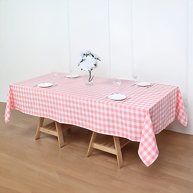 Polyester Checkered Rectangle Tablecloth White/Rose Red - YauSpark
