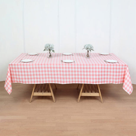 Polyester Checkered Rectangle Tablecloth White/Rose Red - YauSpark