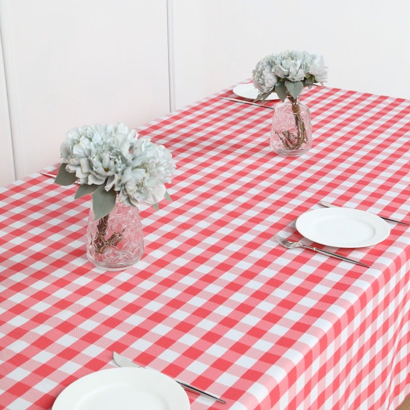 Polyester Checkered Rectangle Tablecloth White/Watermelon Red - YauSpark