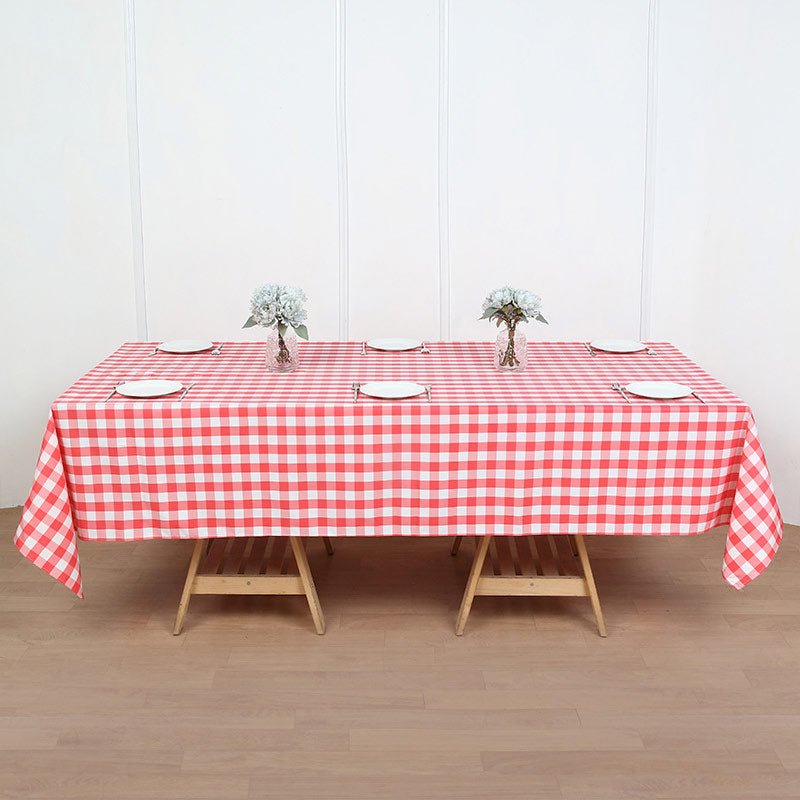 Polyester Checkered Rectangle Tablecloth White/Watermelon Red - YauSpark