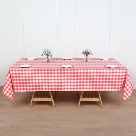 Polyester Checkered Rectangle Tablecloth White/Watermelon Red - YauSpark
