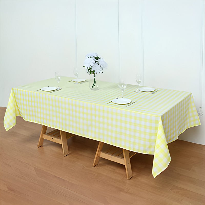 Polyester Checkered Rectangle Tablecloth White/Yellow - YauSpark