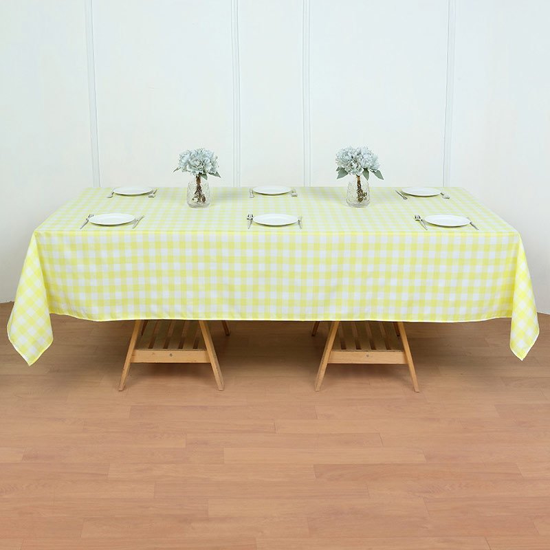 Polyester Checkered Rectangle Tablecloth White/Yellow - YauSpark
