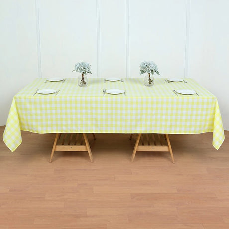 Polyester Checkered Rectangle Tablecloth White/Yellow - YauSpark