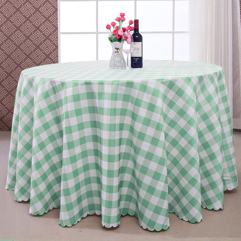 Polyester Checkered Round Tablecloth White/Apple Green - YauSpark