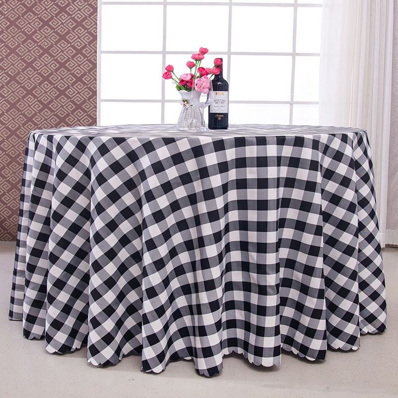Polyester Checkered Round Tablecloth White/Black - YauSpark