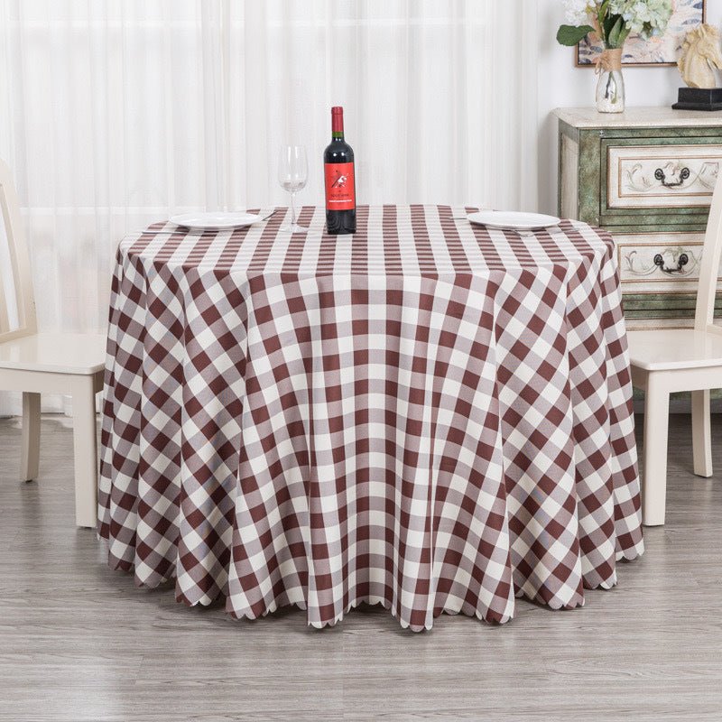 Polyester Checkered Round Tablecloth White/Dark Coffee - YauSpark