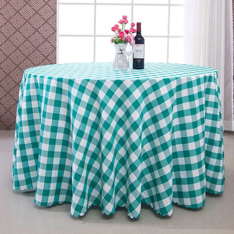 Polyester Checkered Round Tablecloth White/Green - YauSpark