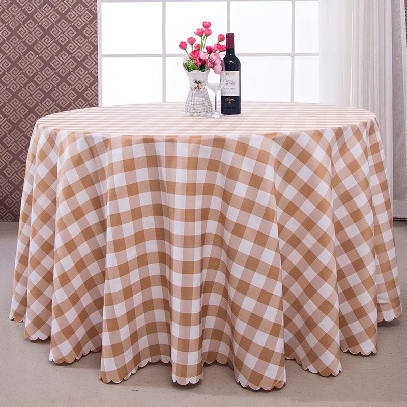 Polyester Checkered Round Tablecloth White/Light Coffee - YauSpark