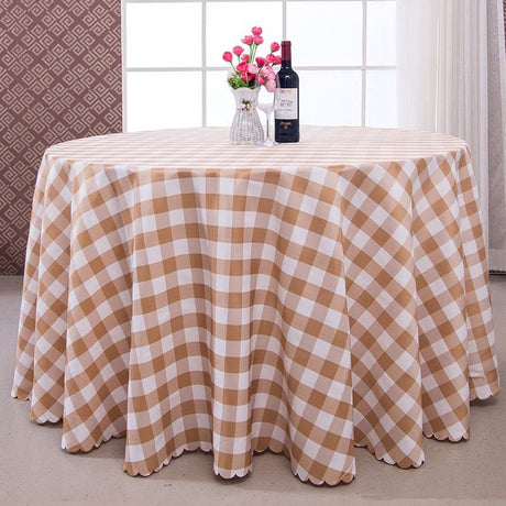 Polyester Checkered Round Tablecloth White/Light Coffee - YauSpark