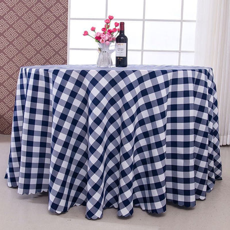 Polyester Checkered Round Tablecloth White/Navy Blue - YauSpark