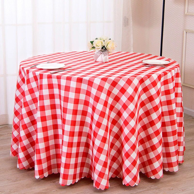 Polyester Checkered Round Tablecloth White/Red - YauSpark