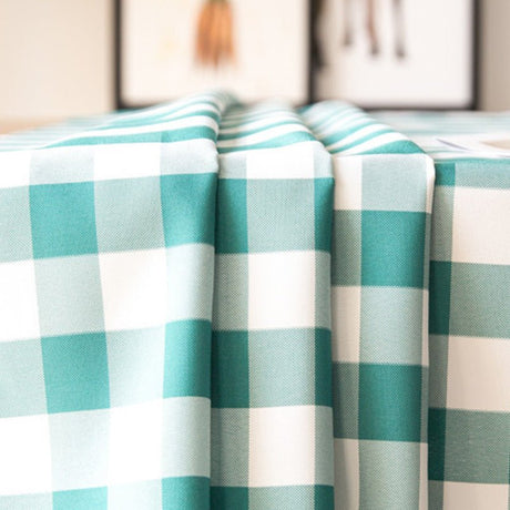 Polyester Checkered Round Tablecloth White/Sky Blue - YauSpark