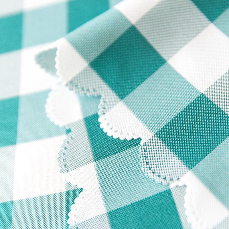 Polyester Checkered Round Tablecloth White/Sky Blue - YauSpark