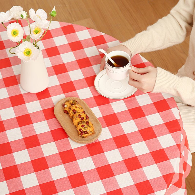 Polyester Checkered Round Tablecloth White/Sky Blue - YauSpark