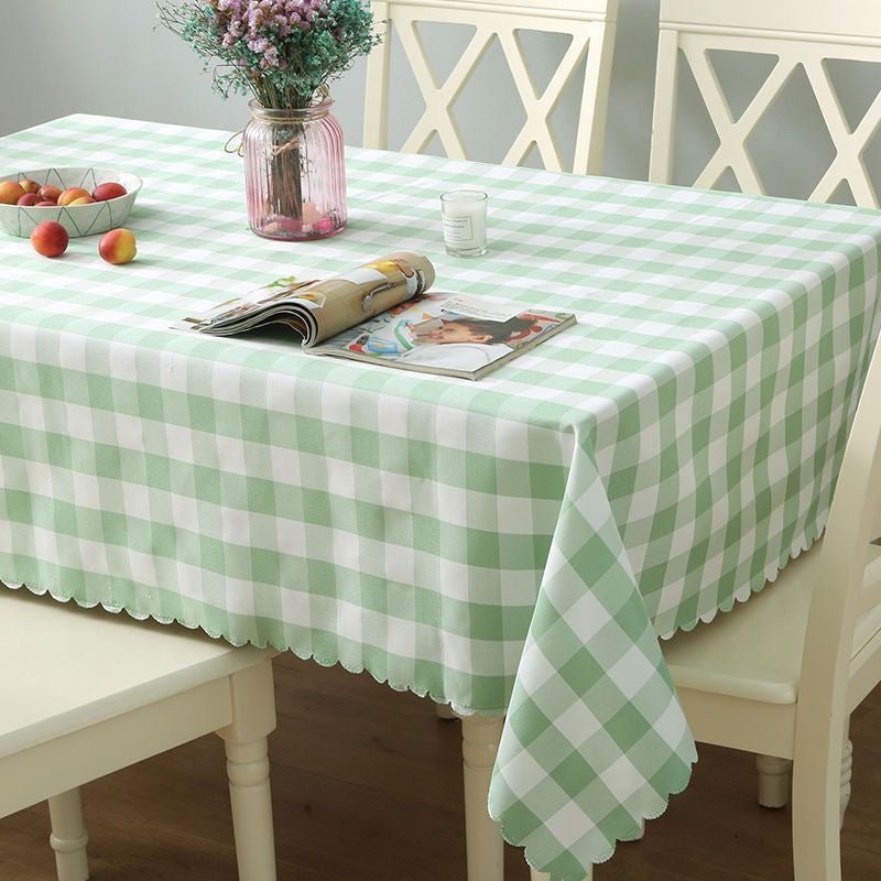 Polyester Checkered Square Tablecloth White/Apple Green - YauSpark