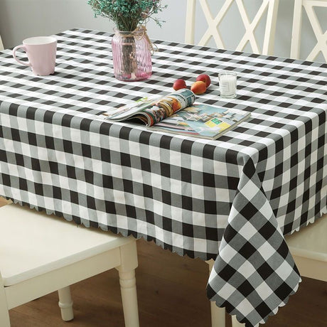 Polyester Checkered Square Tablecloth White/Black - YauSpark