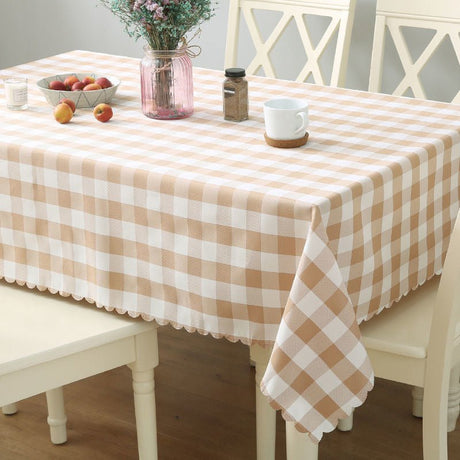 Polyester Checkered Square Tablecloth White/Brown - YauSpark