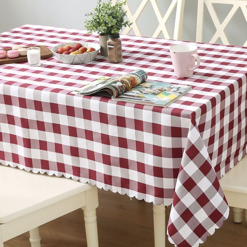 Polyester Checkered Square Tablecloth White/Burgundy - YauSpark