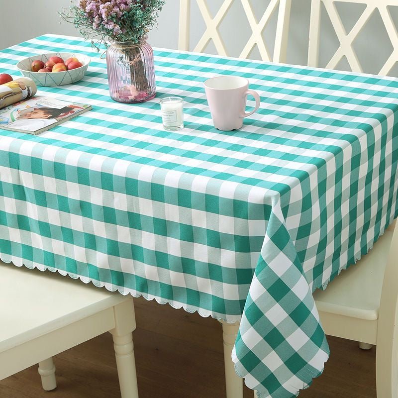Polyester Checkered Square Tablecloth White/Green - YauSpark