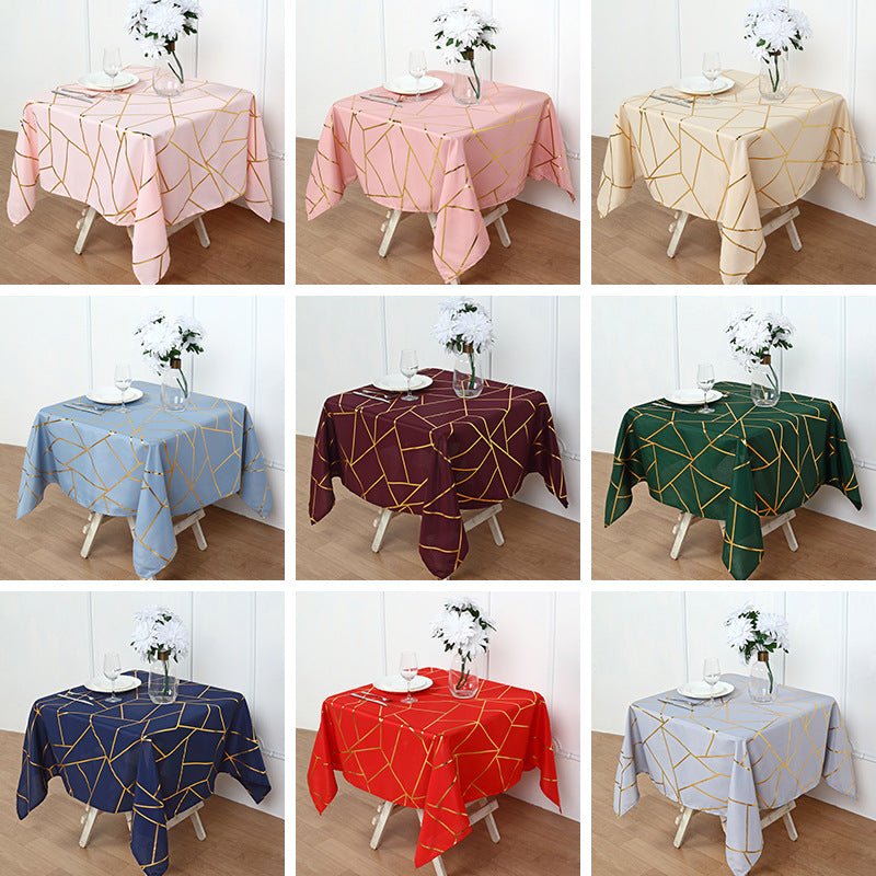 Polyester Rectangle Tablecloth With Gold Foil Geometric Pattern 60"x102" Champagne - YauSpark