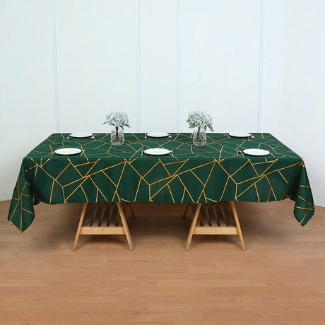 Polyester Rectangle Tablecloth With Gold Foil Geometric Pattern 90"x156" Dark Green - YauSpark
