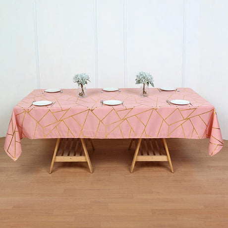 Polyester Rectangle Tablecloth With Gold Foil Geometric Pattern 90"x156" Gray Pink - YauSpark