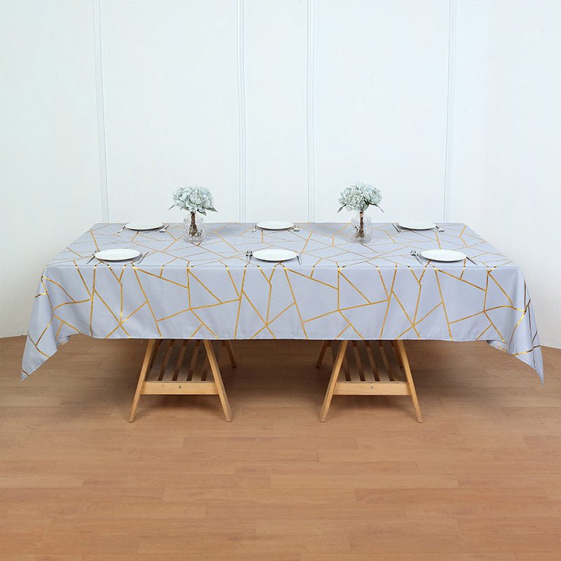 Polyester Rectangle Tablecloth With Gold Foil Geometric Pattern 90"x156" Light Purple - YauSpark