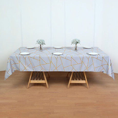 Polyester Rectangle Tablecloth With Gold Foil Geometric Pattern 90"x156" Light Purple - YauSpark